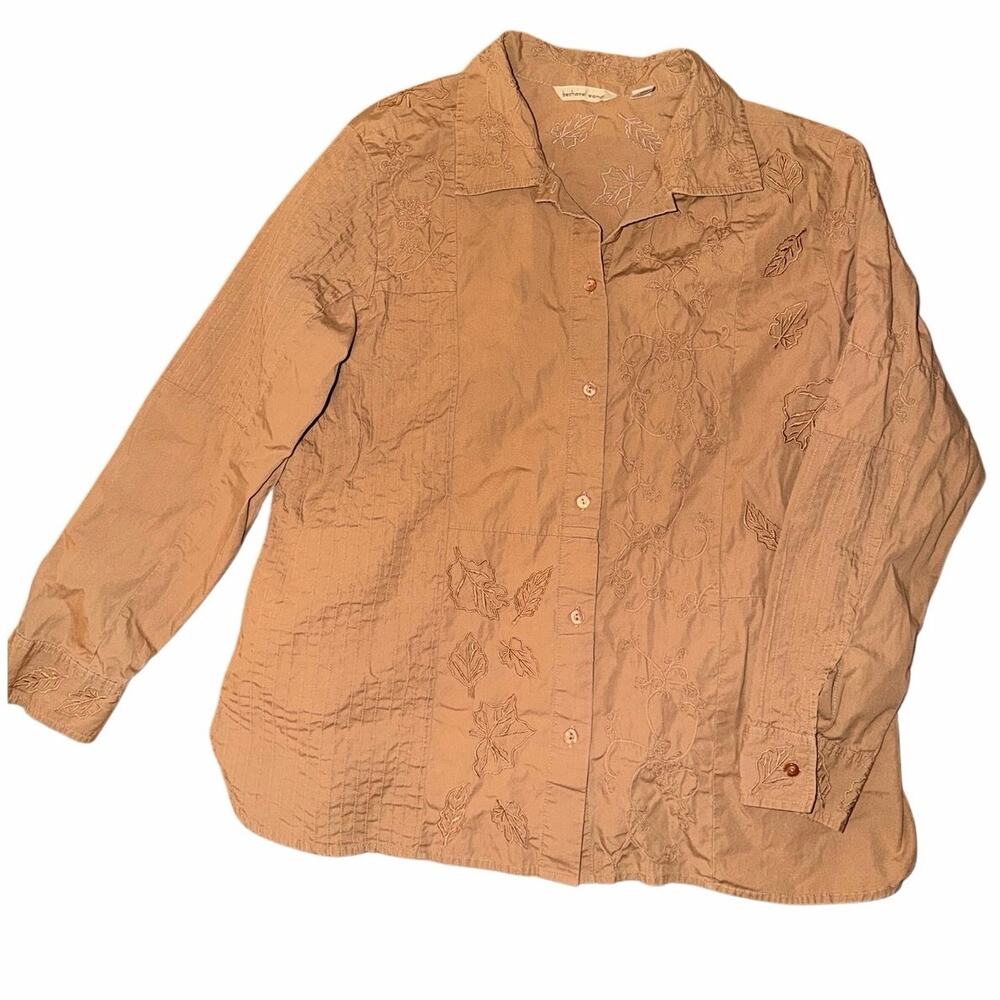Vintage gold tan button front long sleeve plus size 1X shirt 100% cotton autumn